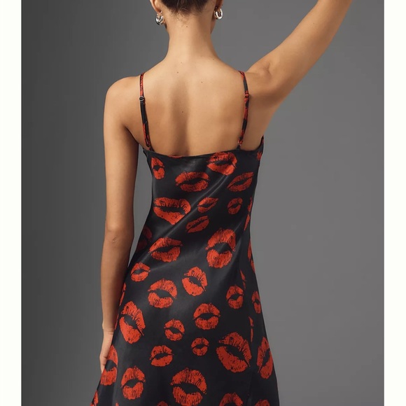 NWT Anthropologie Black and Red Lip Print Dress - Picture 3 of 4